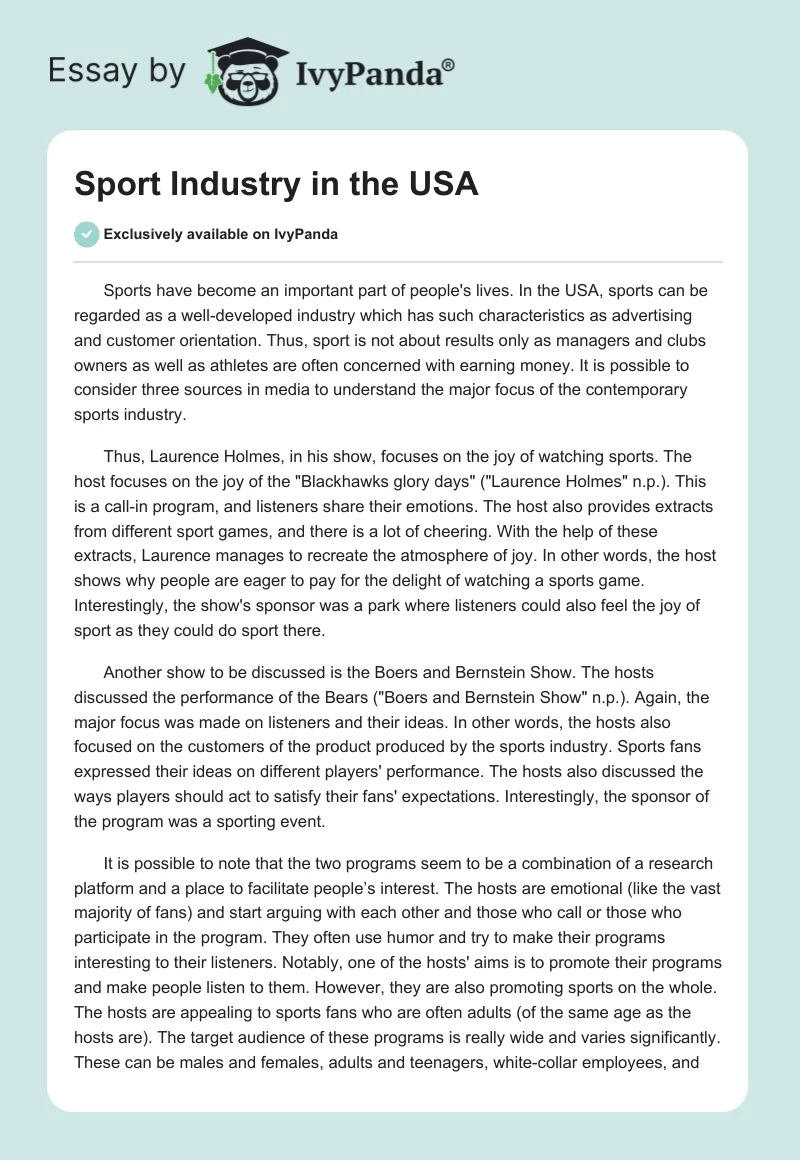 Sport Industry in the USA. Page 1