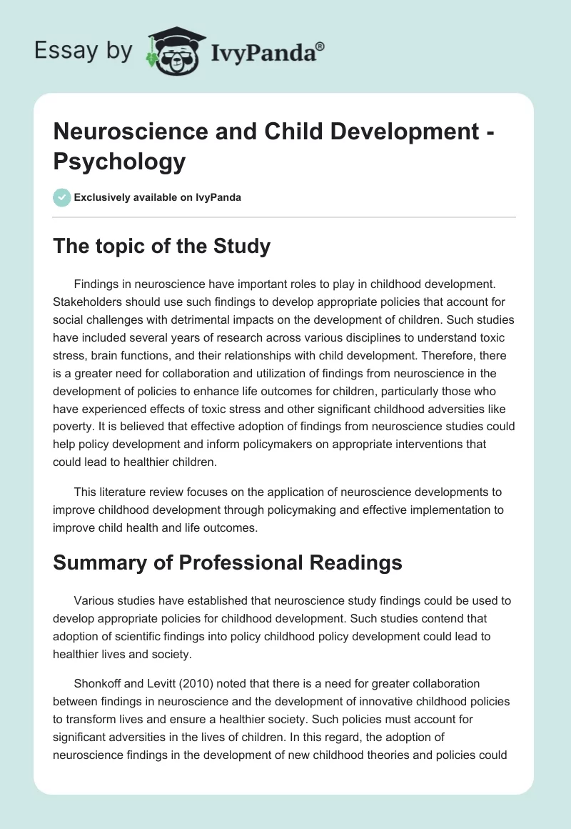 Neuroscience and Child Development - Psychology. Page 1