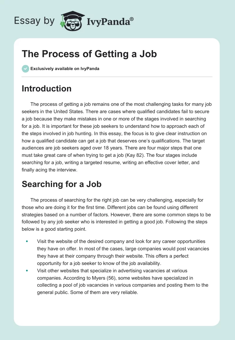 The Process of Getting a Job. Page 1
