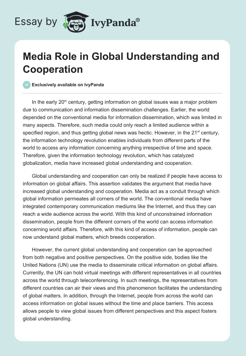 Media Role in Global Understanding and Cooperation. Page 1
