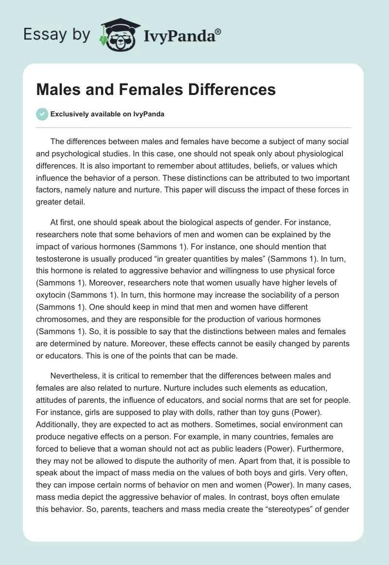 Males and Females Differences. Page 1