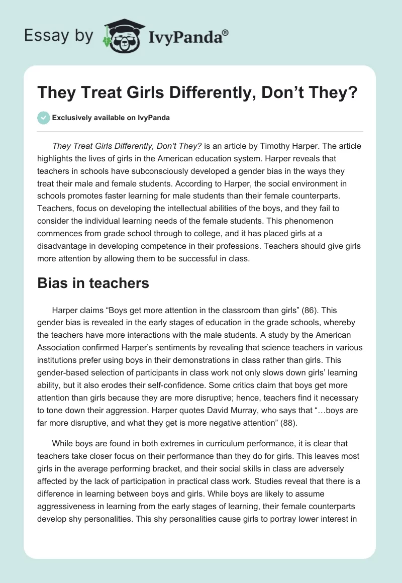 "They Treat Girls Differently, Don’t They?". Page 1