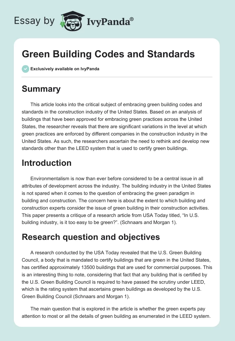 Green Building Codes and Standards. Page 1