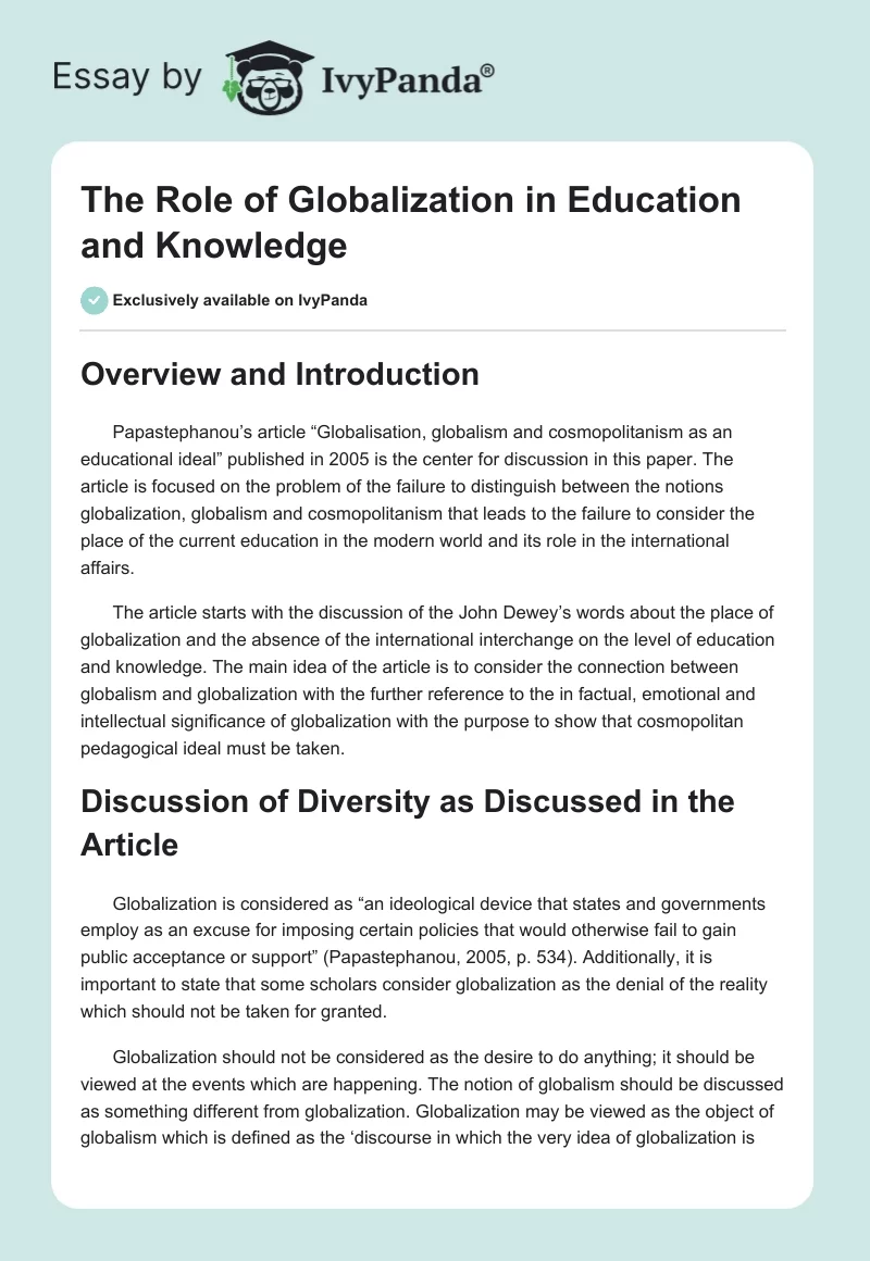 The Role of Globalization in Education and Knowledge. Page 1
