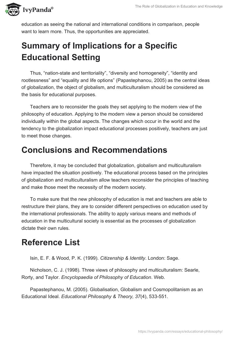 The Role of Globalization in Education and Knowledge. Page 3