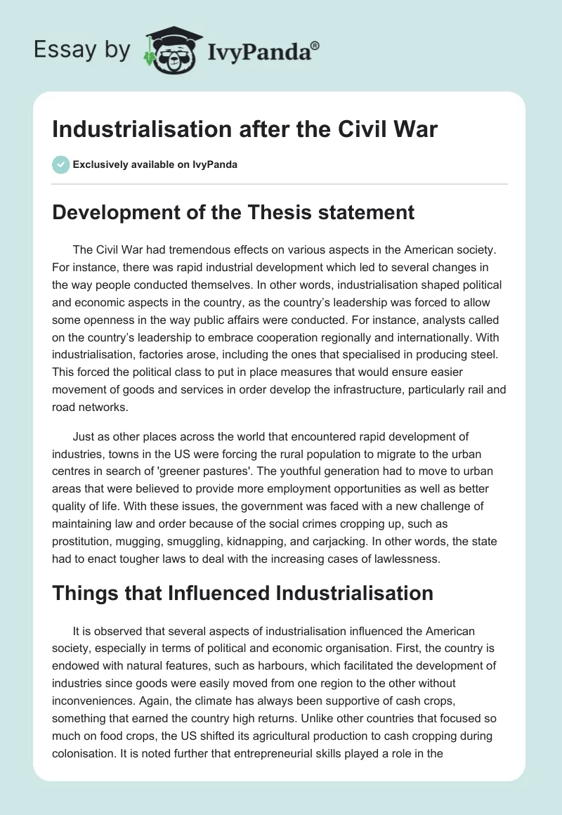 Industrialisation After the Civil War. Page 1