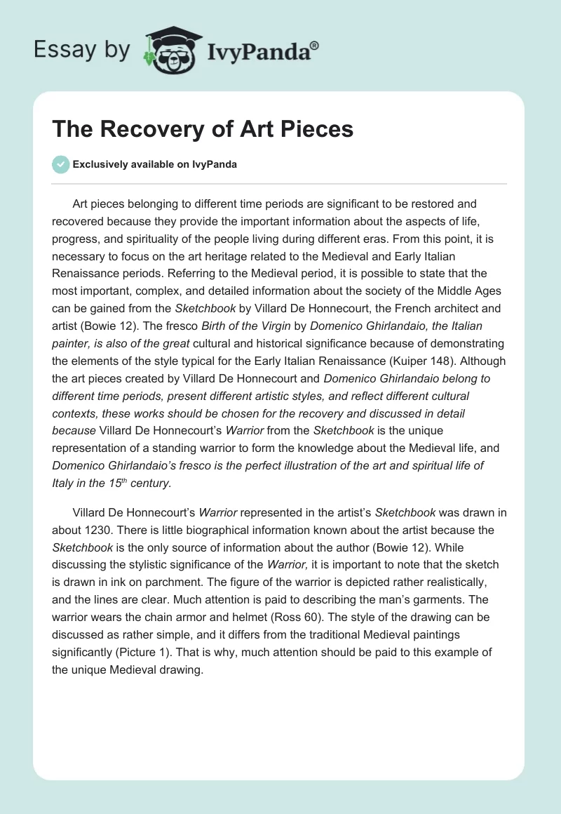 The Recovery of Art Pieces. Page 1
