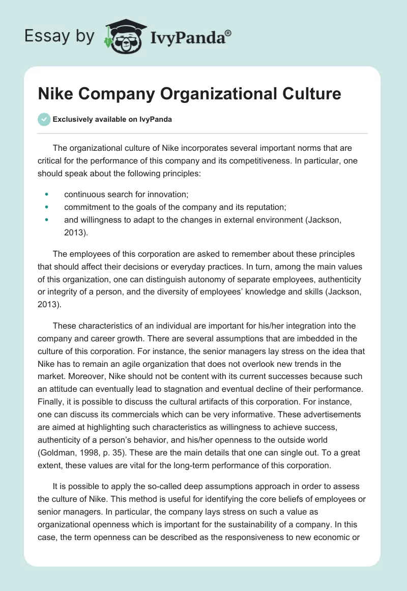 Nike Company Organizational Culture. Page 1