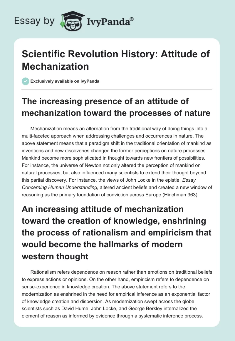 Scientific Revolution History: Attitude of Mechanization. Page 1