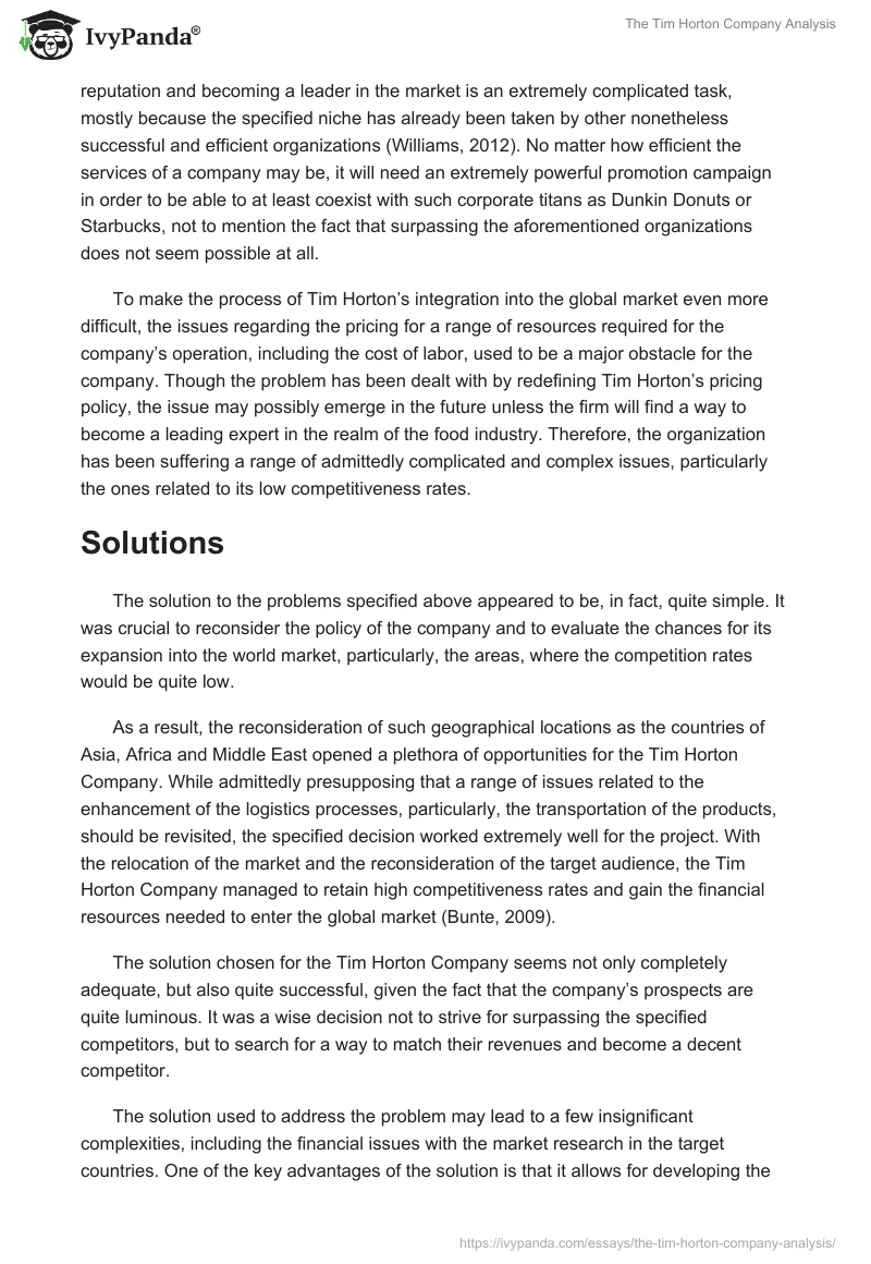 The Tim Horton Company Analysis. Page 2