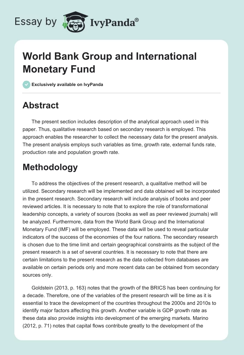 World Bank Group and International Monetary Fund. Page 1
