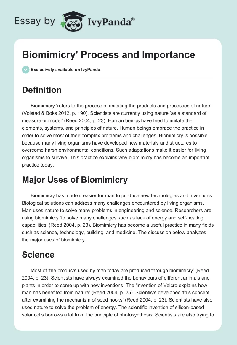Biomimicry' Process and Importance. Page 1