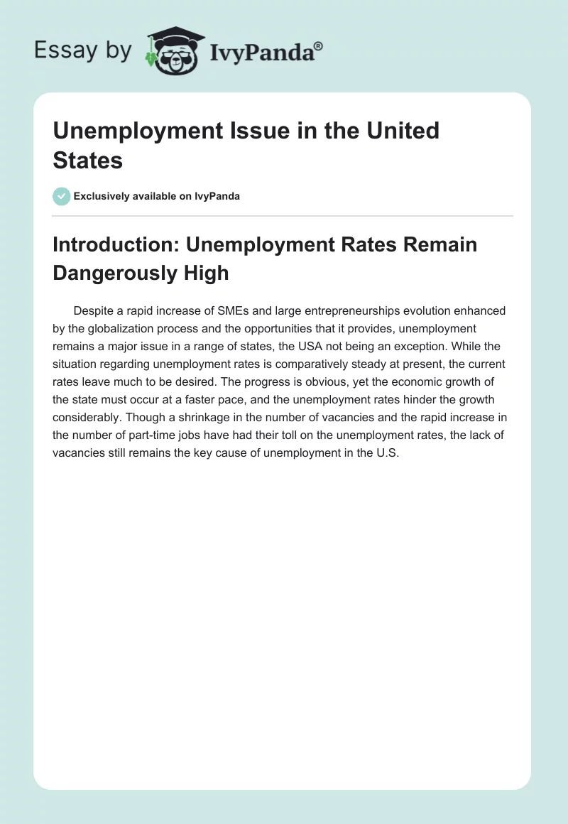 Unemployment Issue in the United States. Page 1