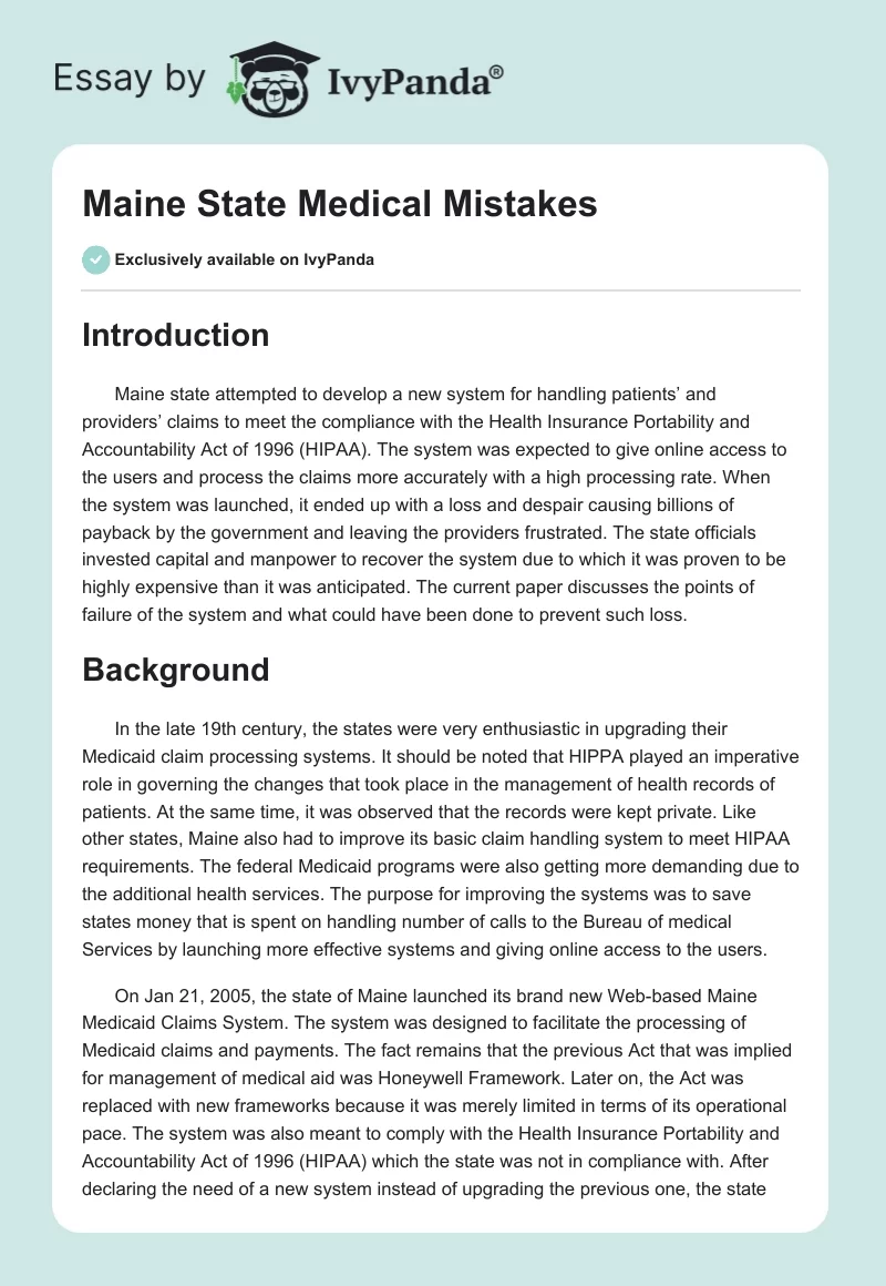 Maine State Medical Mistakes. Page 1