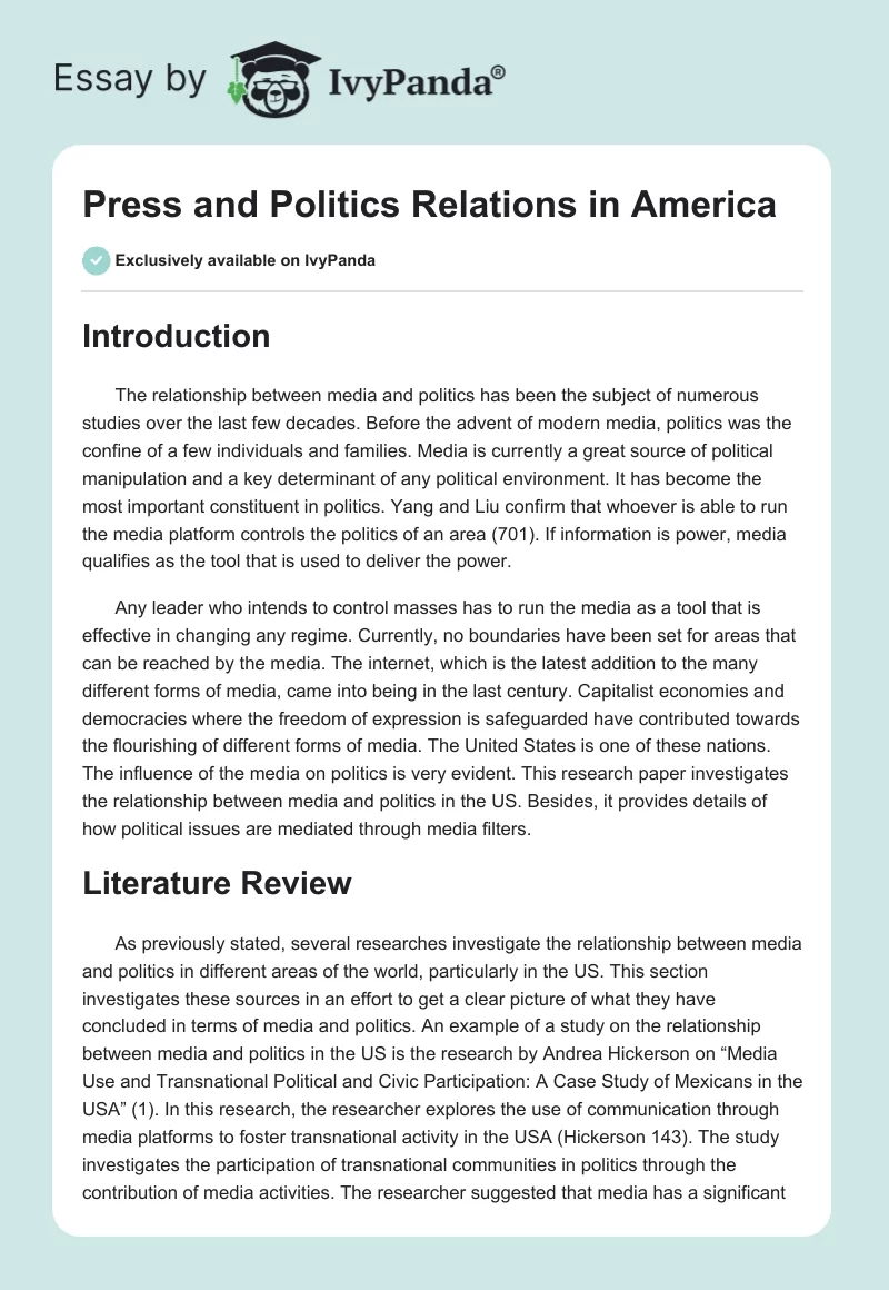 Press and Politics Relations in America. Page 1
