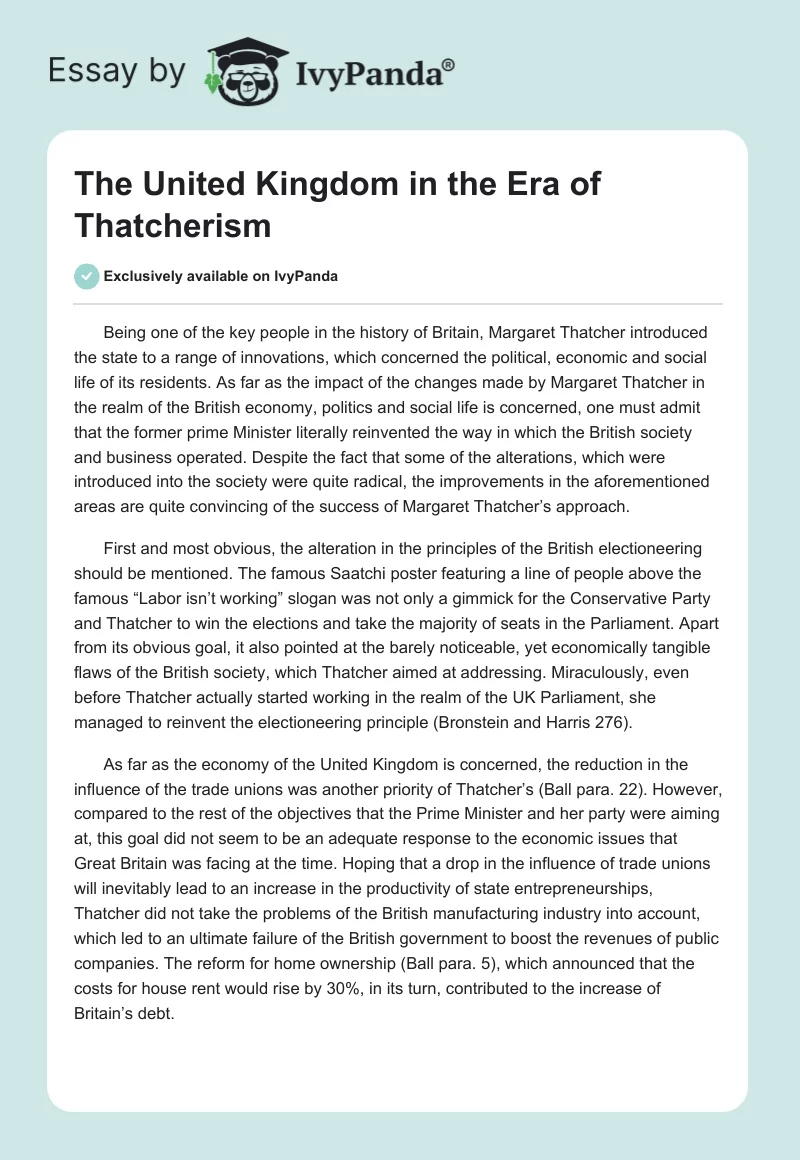 The United Kingdom in the Era of Thatcherism. Page 1
