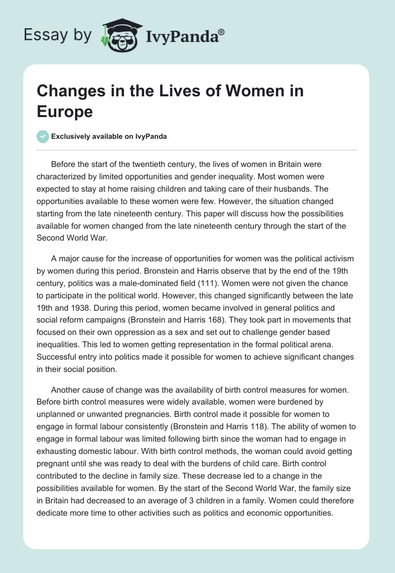 Changes in the Lives of Women in Europe. Page 1