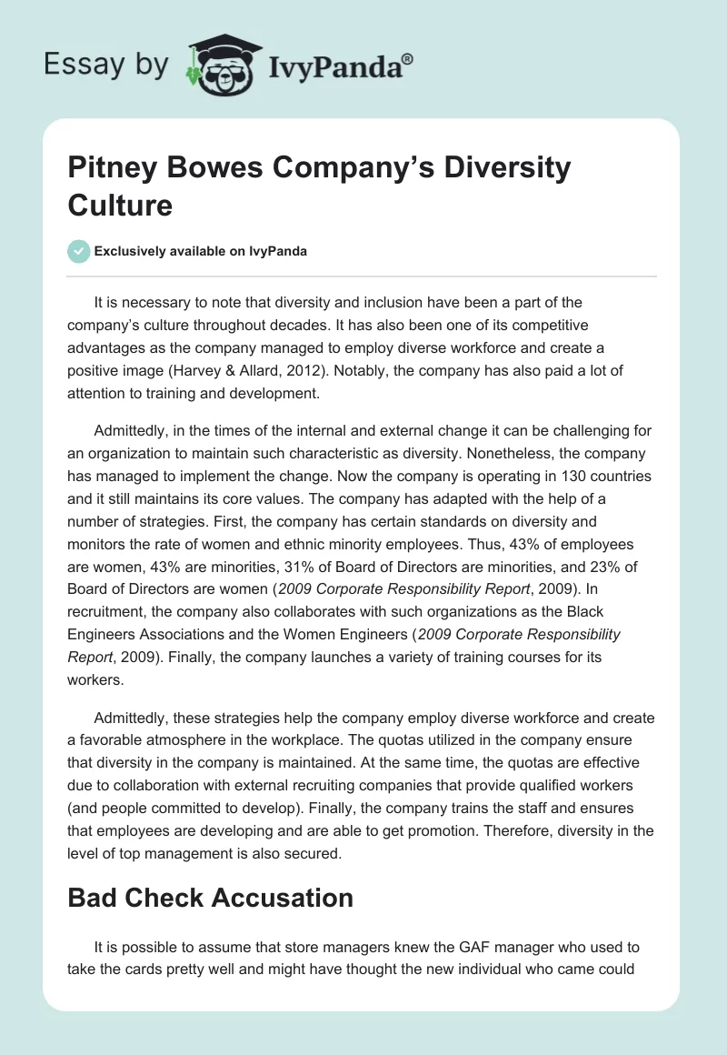Pitney Bowes Company’s Diversity Culture. Page 1