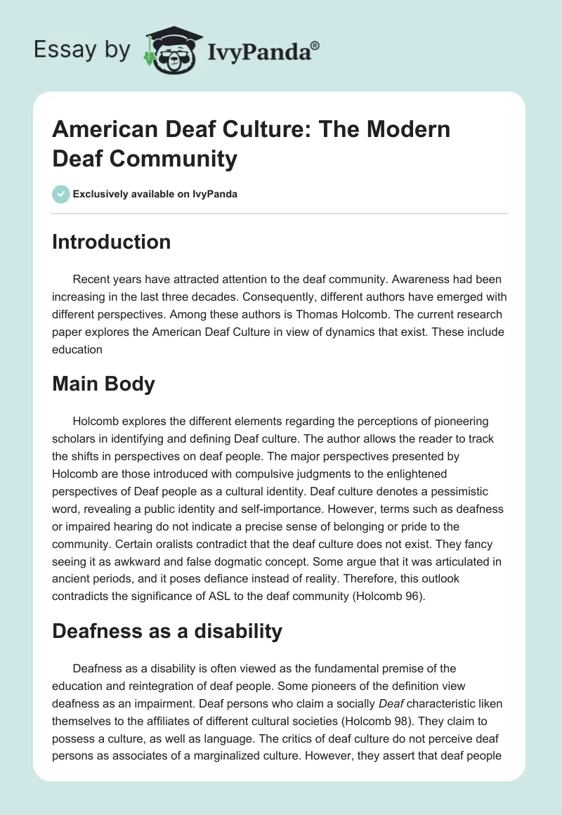 American Deaf Culture: The Modern Deaf Community. Page 1