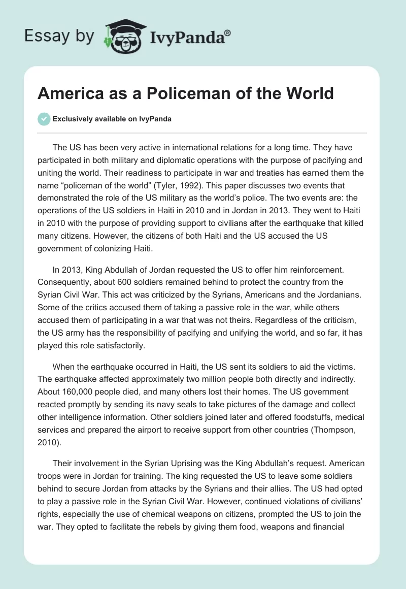 America as a Policeman of the World. Page 1