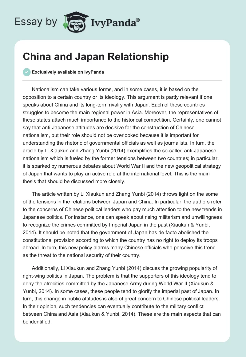 China and Japan Relationship. Page 1