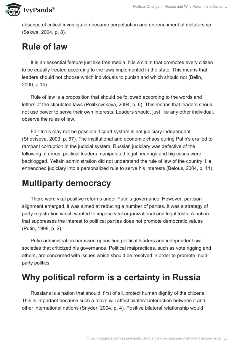 Political Change in Russia and Why Reform Is a Certainty. Page 4