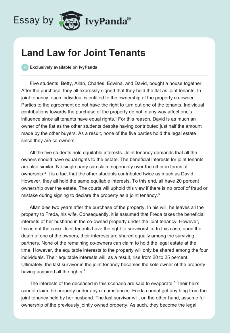 Land Law for Joint Tenants. Page 1