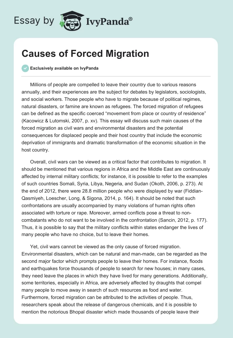 Causes of Forced Migration. Page 1