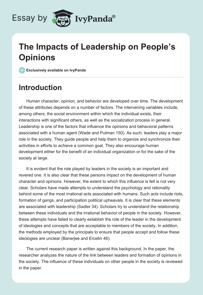 The Impacts of Leadership on People’s Opinions. Page 1