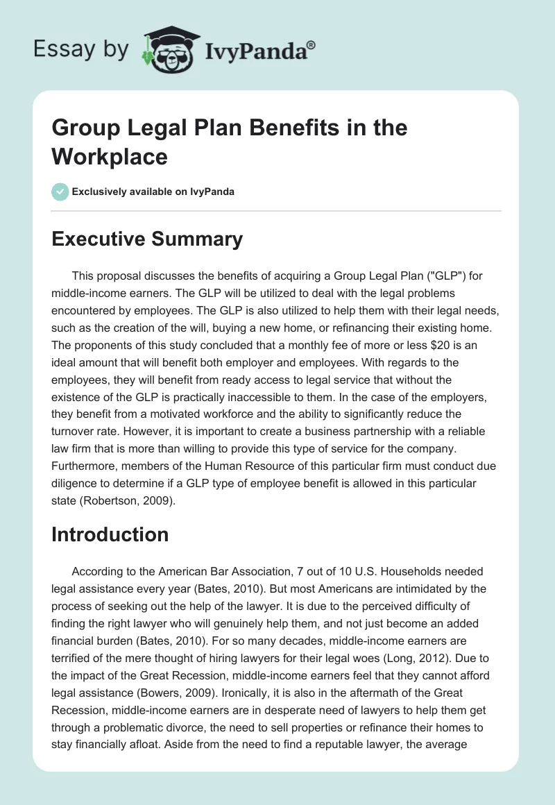 Group Legal Plan Benefits in the Workplace. Page 1