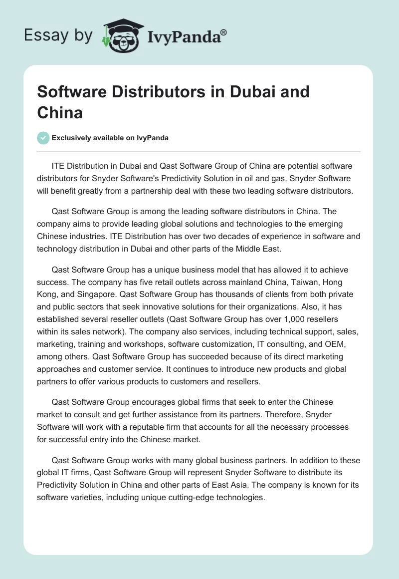 Software Distributors in Dubai and China. Page 1
