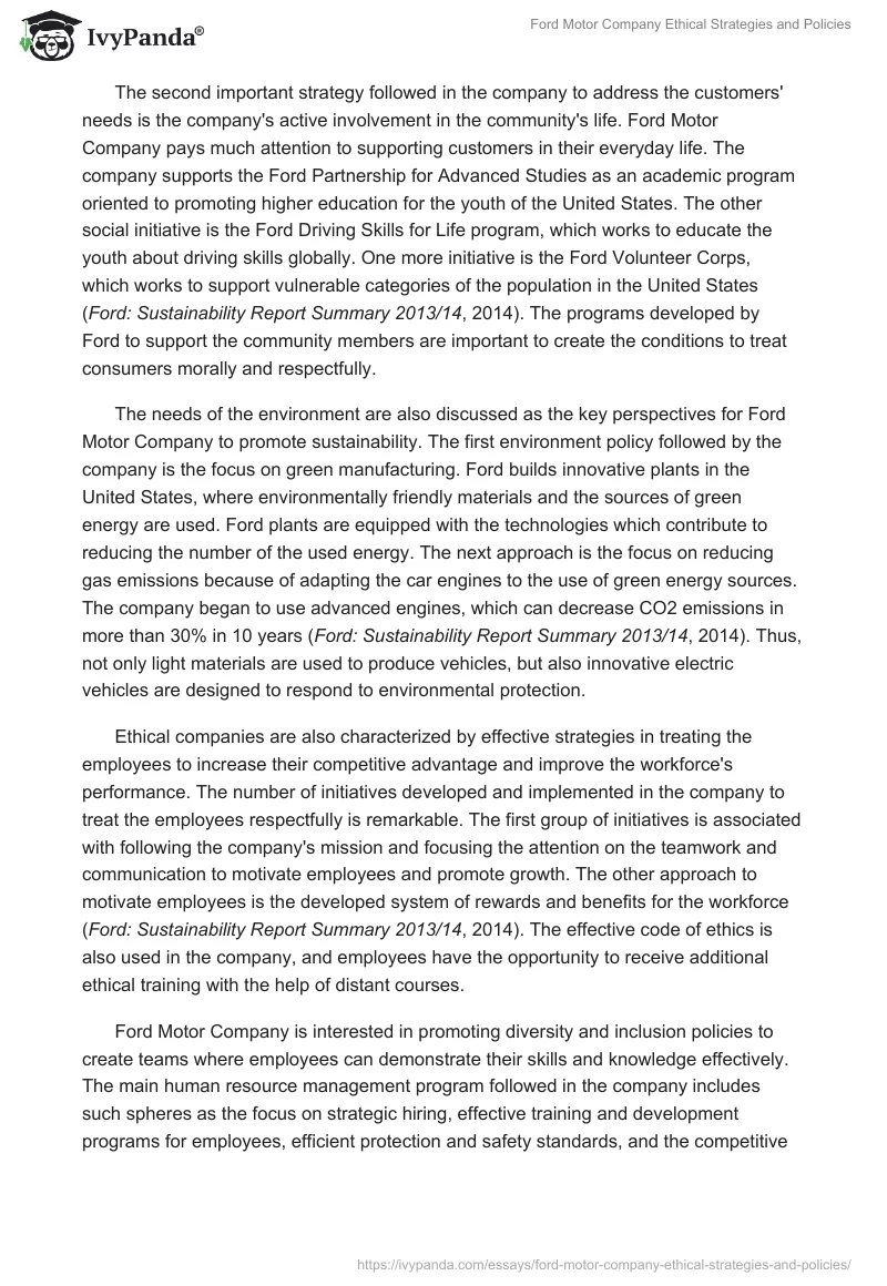 Ford Motor Company Ethical Strategies and Policies. Page 2
