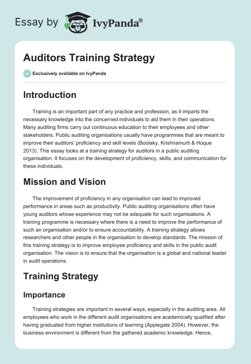 Auditors Training Strategy. Page 1