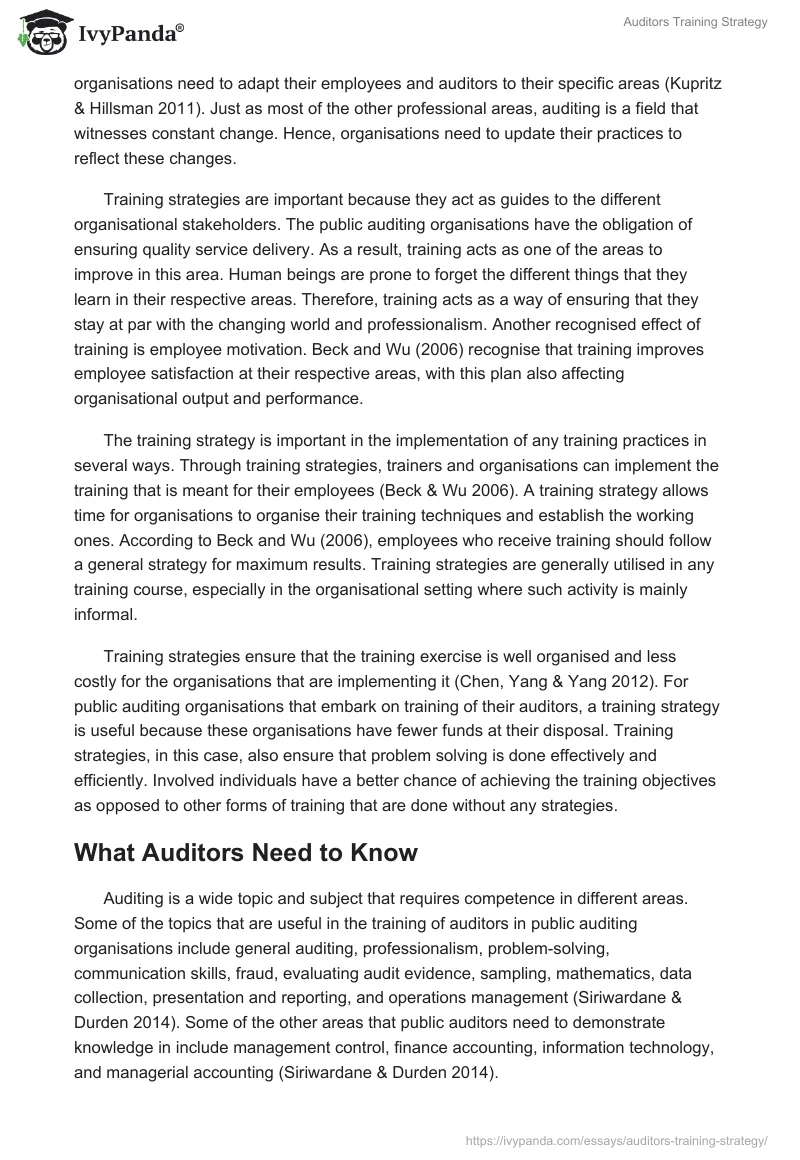 Auditors Training Strategy. Page 2