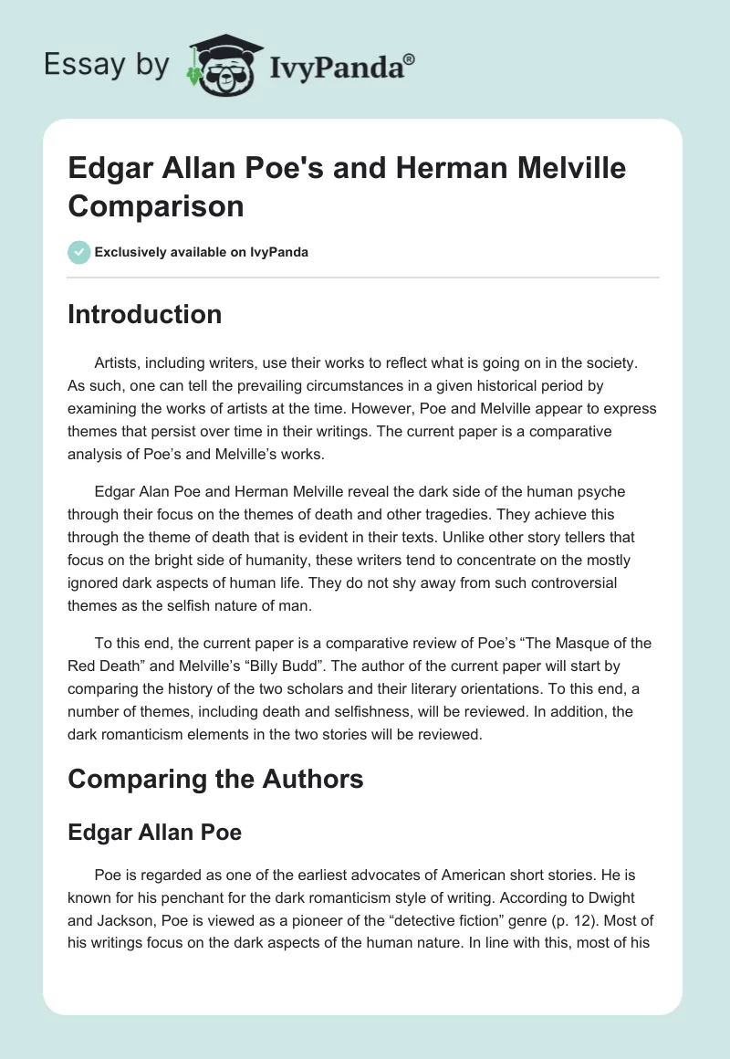 Edgar Allan Poe's and Herman Melville Comparison. Page 1