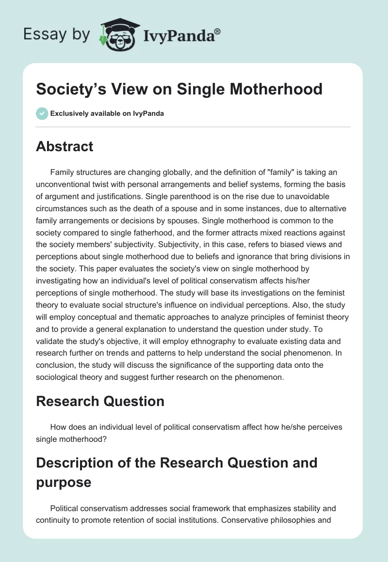 Society’s View on Single Motherhood. Page 1