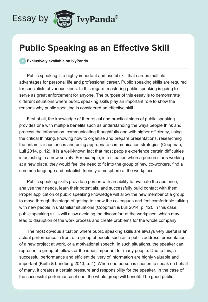 Public Speaking as an Effective Skill. Page 1