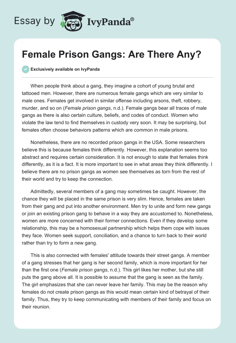 Female Prison Gangs: Are There Any?. Page 1