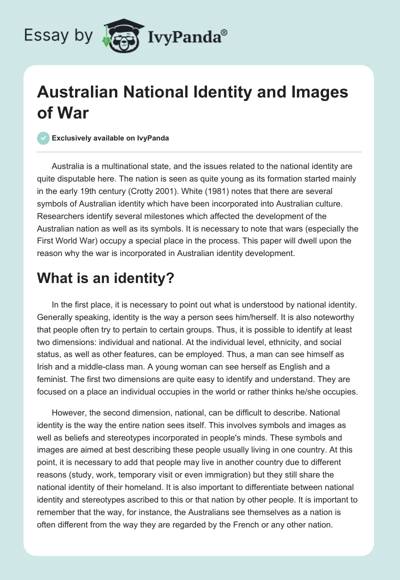 Australian National Identity and Images of War. Page 1
