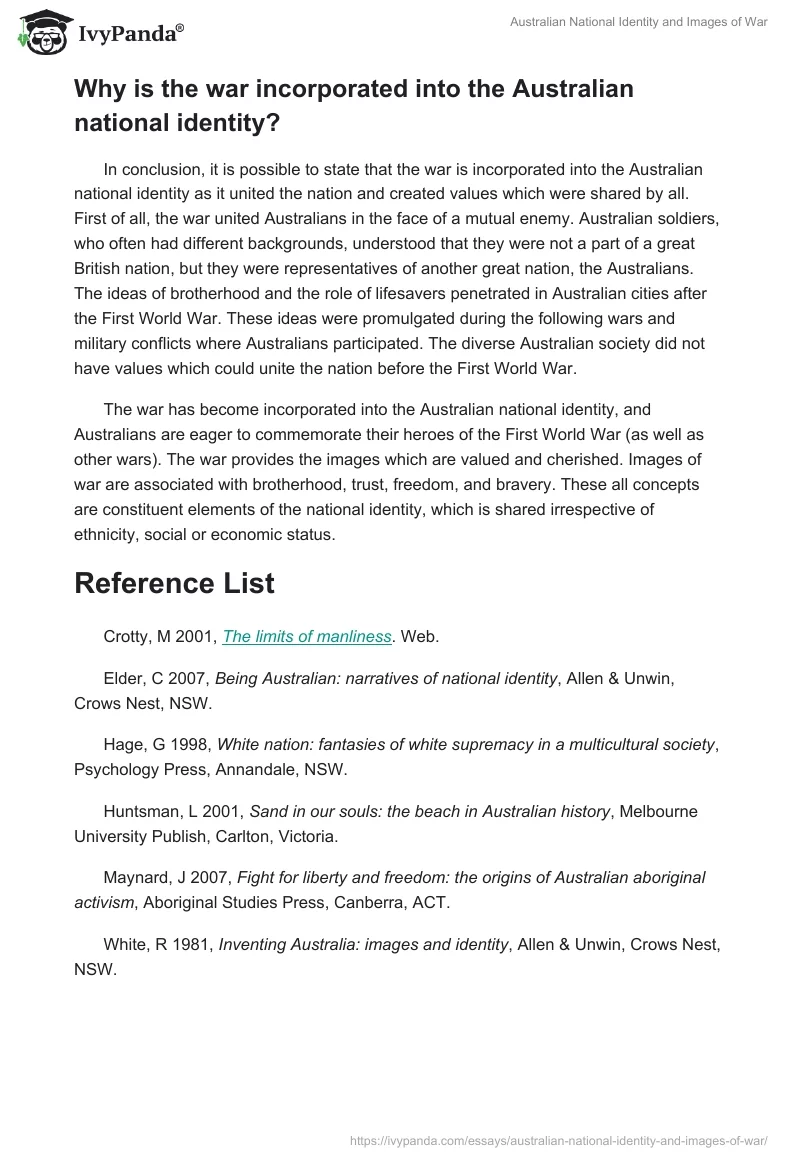 Australian National Identity and Images of War. Page 5