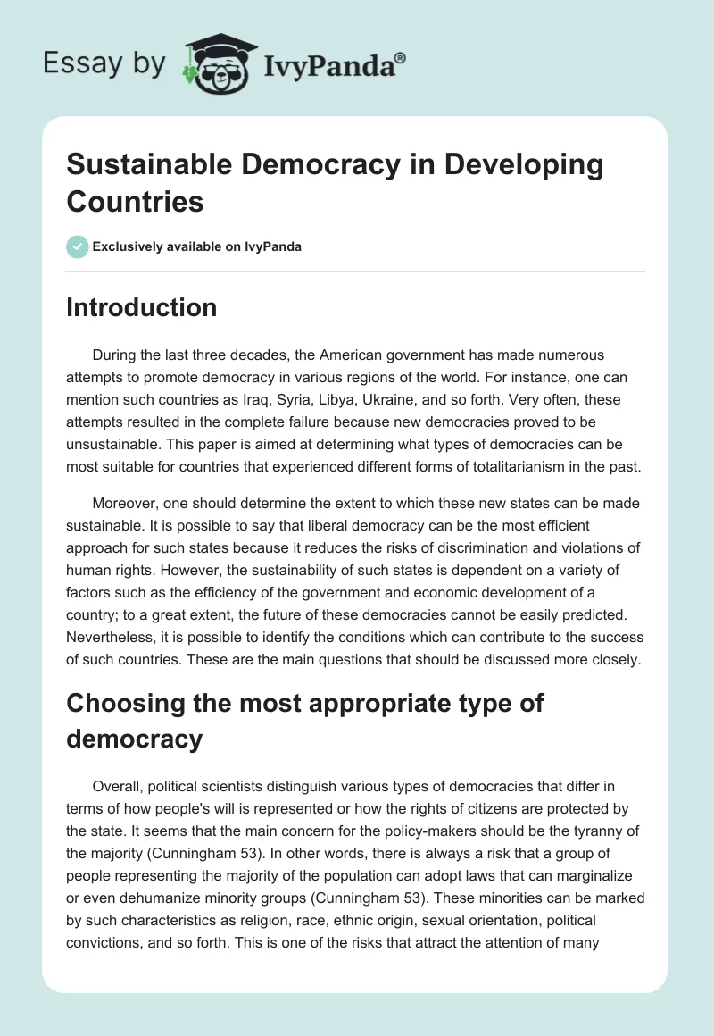 Sustainable Democracy in Developing Countries. Page 1