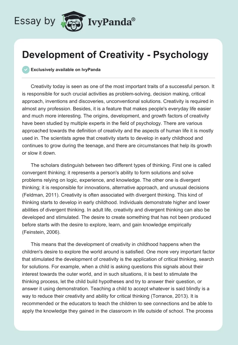 Development of Creativity - Psychology. Page 1