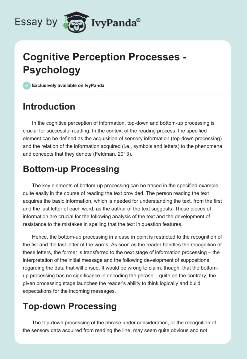Cognitive Perception Processes - Psychology. Page 1