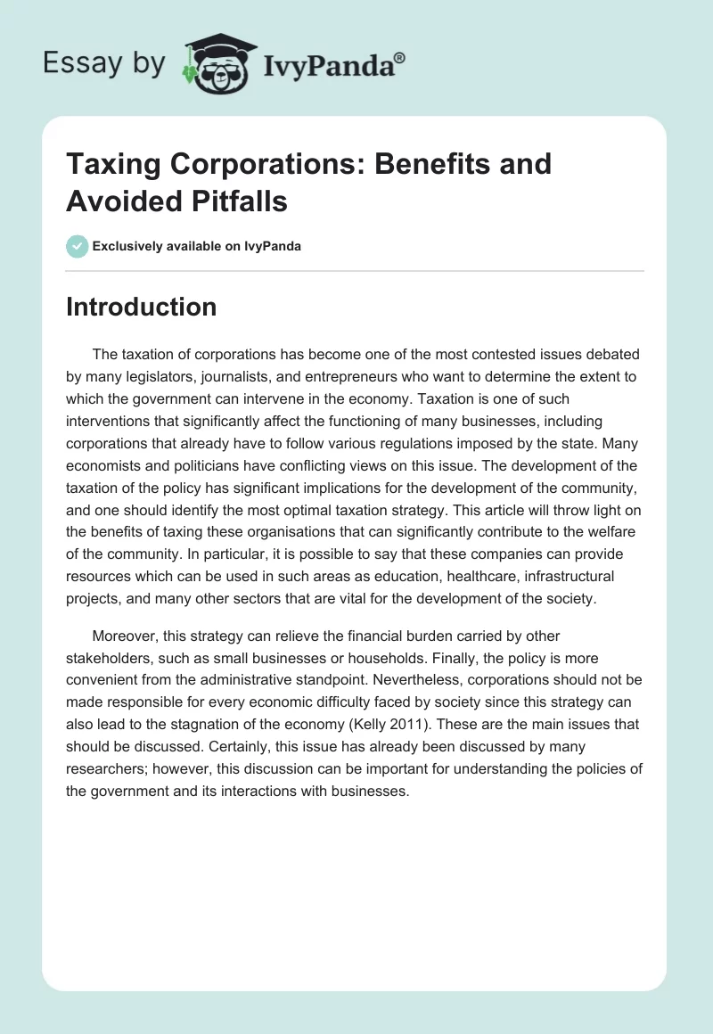 Taxing Corporations: Benefits and Avoided Pitfalls. Page 1
