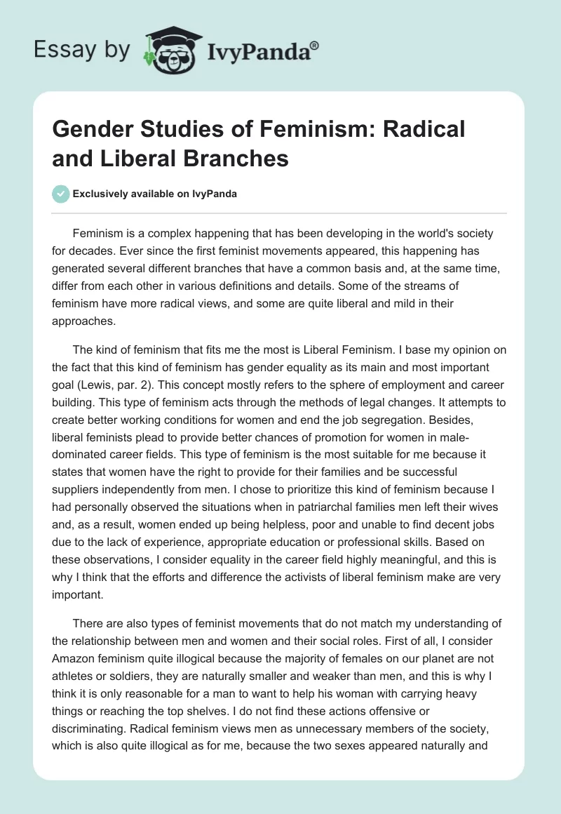 Gender Studies of Feminism: Radical and Liberal Branches. Page 1