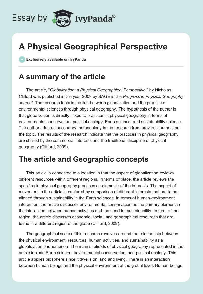 A Physical Geographical Perspective. Page 1