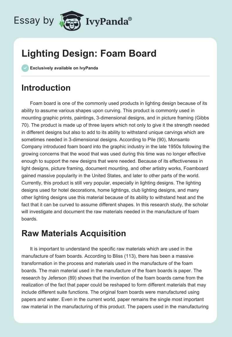 Lighting Design: Foam Board. Page 1