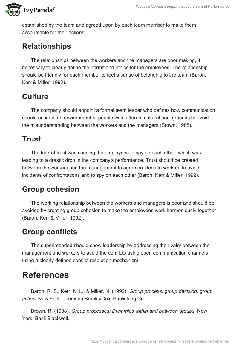 Woody's Veneer Company Leadership and Performance. Page 2