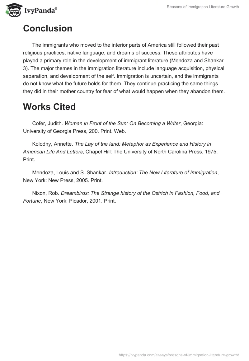 Reasons of Immigration Literature Growth. Page 3