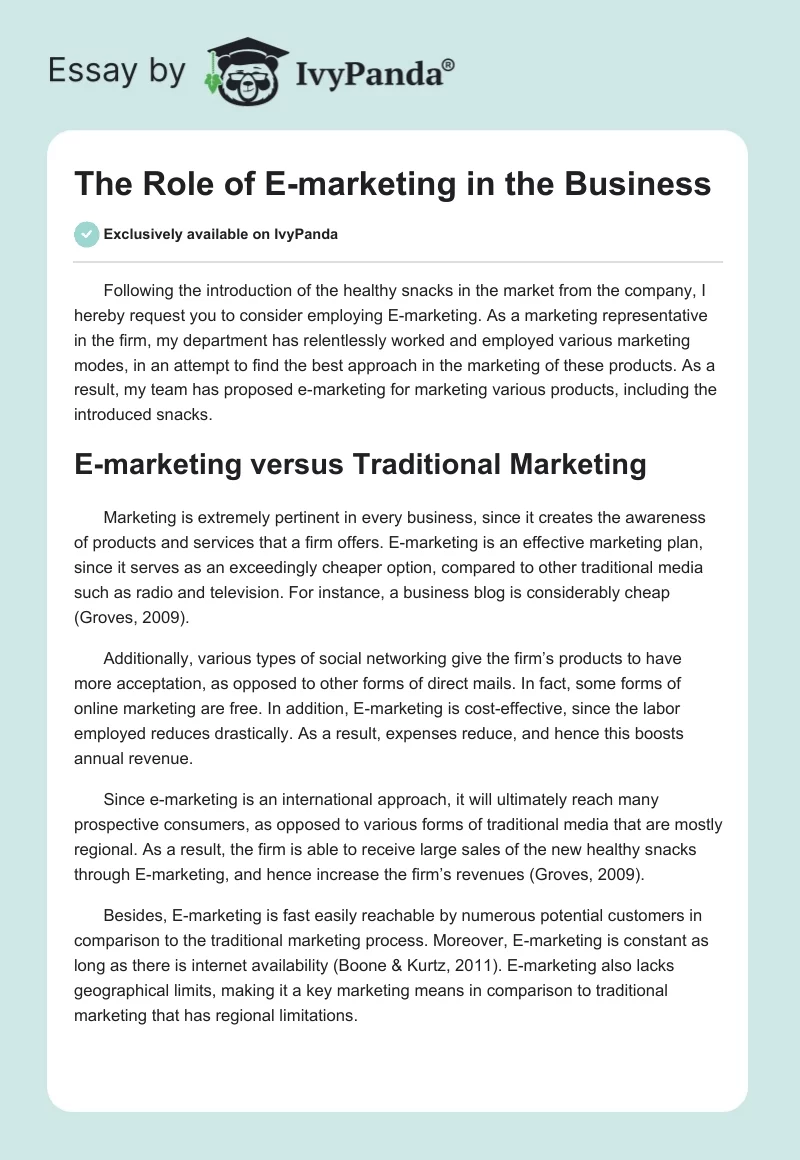 The Role of E-marketing in the Business. Page 1